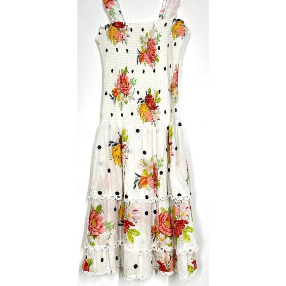 FARM Rio Nanaju Dress Floral Polka Sleeveless Smocked Tiered Midi White Medium - Picture 3 of 9